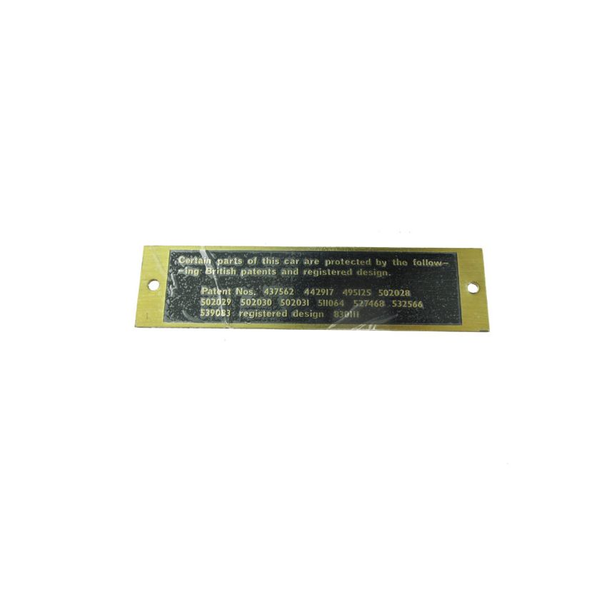 PATENT NUMBER PLATE:  MG TA TB TC TD