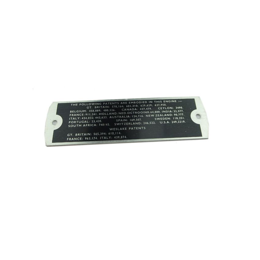 ROCKER COVER PATENT PLATE:  MGB 62-67