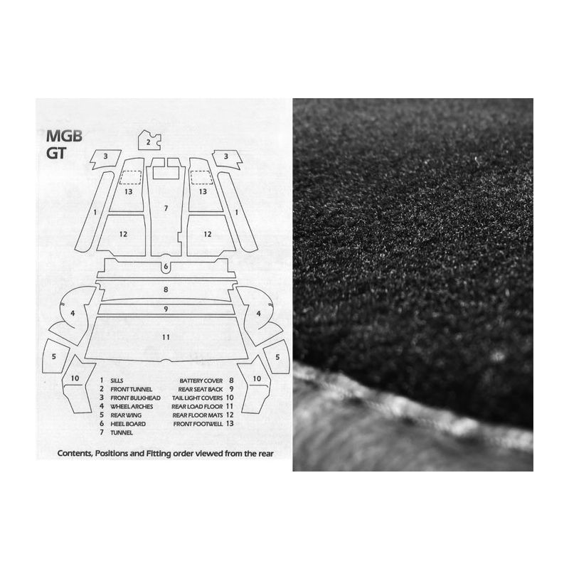 CARPET SET BLACK:  MGB GT 4 SYNC 68-80