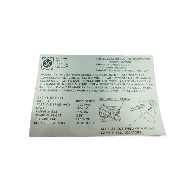 EMISSION LABEL 1975:  TR6