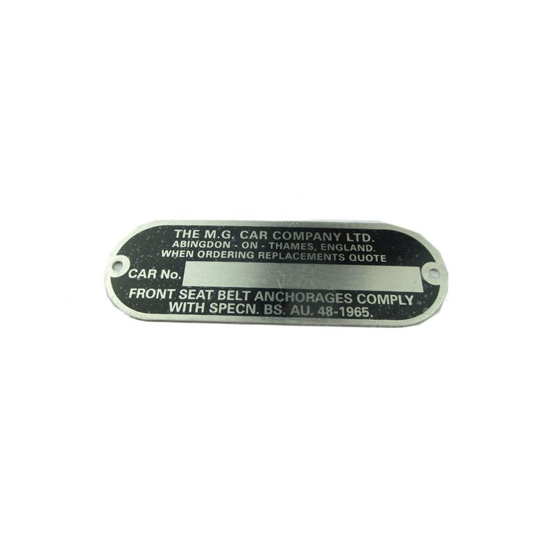 CHASSIS PLATE:  MGB, MGC 66-70
