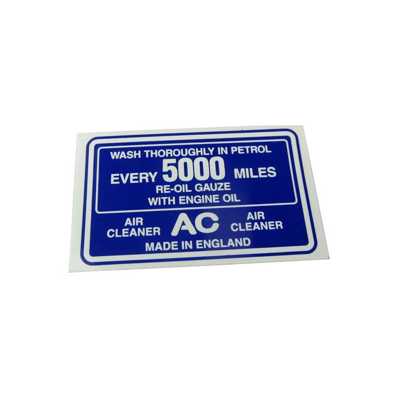 AIR FILTER DECAL:  TR2, TR3, TR3A, TR4, TR4A