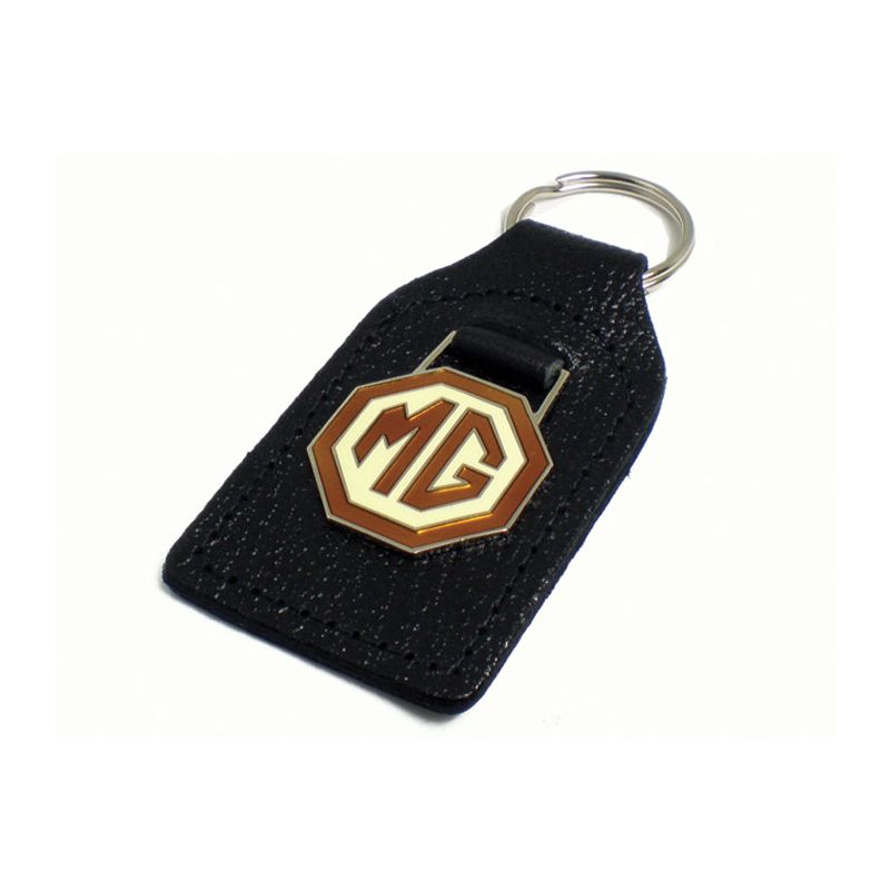 KEYFOB MG BROWN/CRM OCTAGON LEATHER:  MG