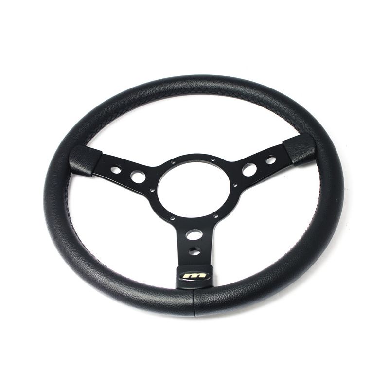 STEERING WHEEL 14" 3-SPOKE BLACK/VYL BLACK: MORRIS MINOR