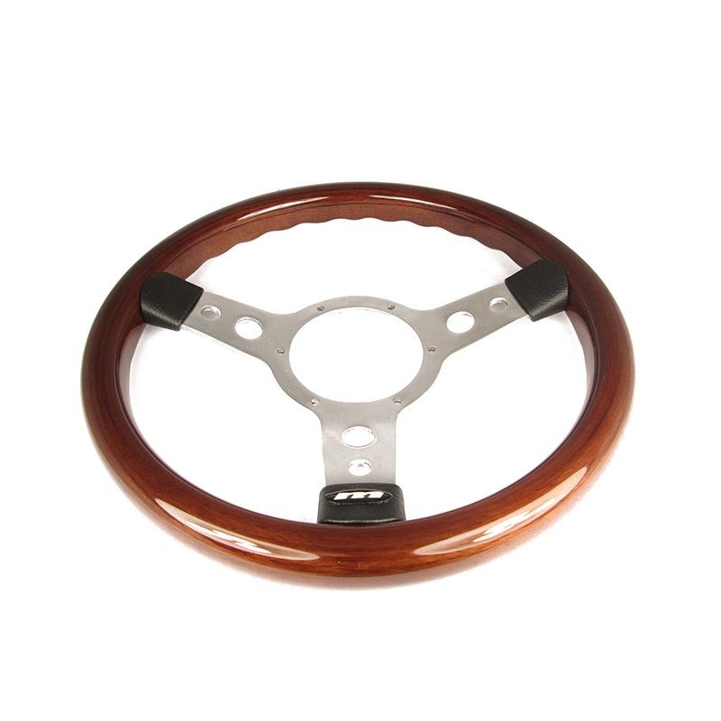 STEERING WHEEL 13.5 3-SPOKE POLISHED/MHGY WOOD: MORRIS MINOR