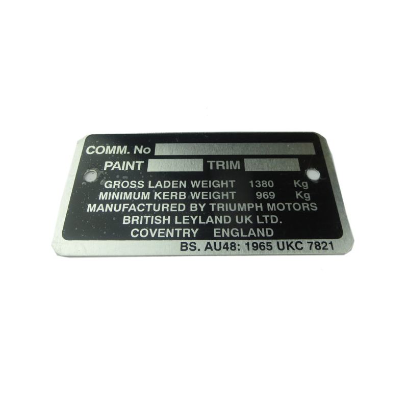 COMMISSION NUMBER PLATE:  TR6