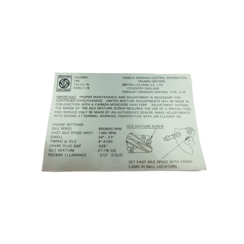 EMISSION LABEL 1975:  TR6