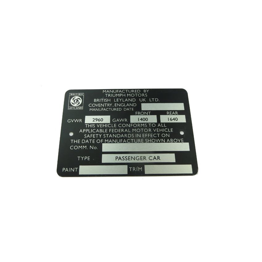 COMMISSION NUMBER PLATE:  TR6