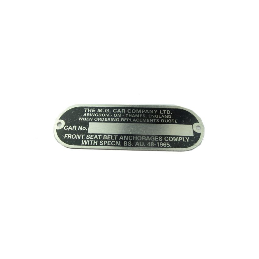 CHASSIS PLATE:  MGB, MGC 66-70