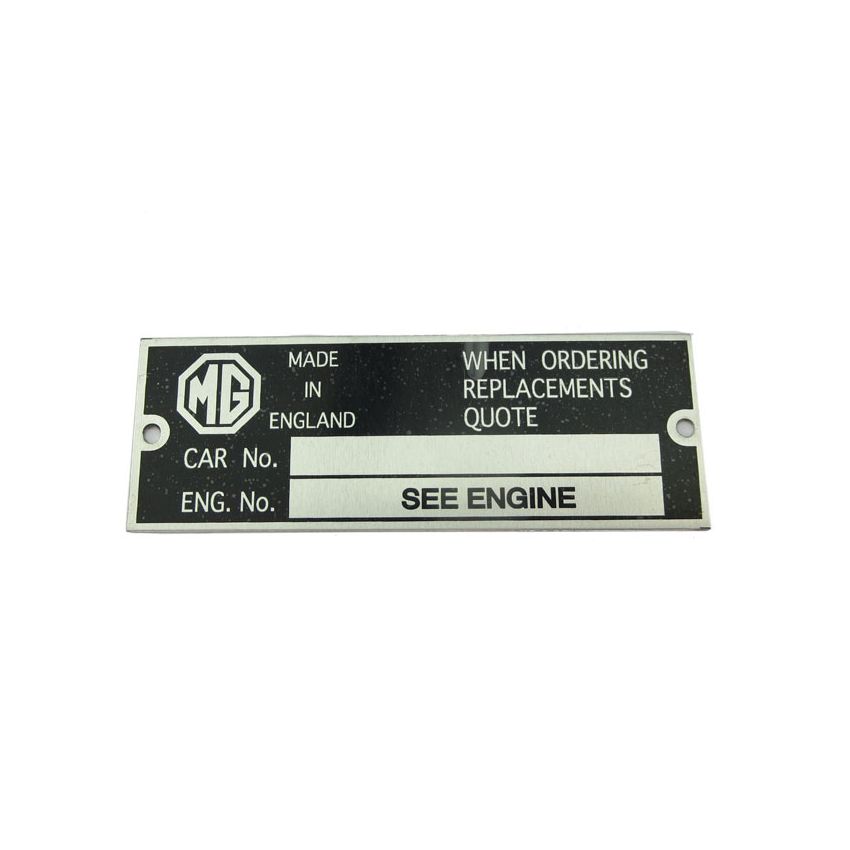 CHASSIS PLATE:  MGB 61-65
