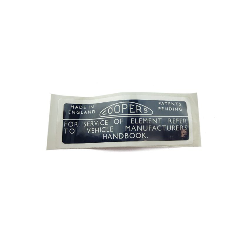 FILTER LABEL (COOPER):  MGB, MGC, MINI, MM