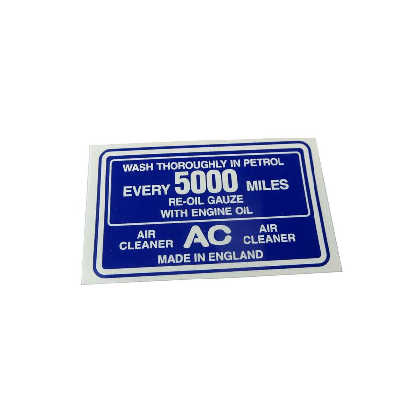 AIR FILTER DECAL:  TR2, TR3, TR3A, TR4, TR4A