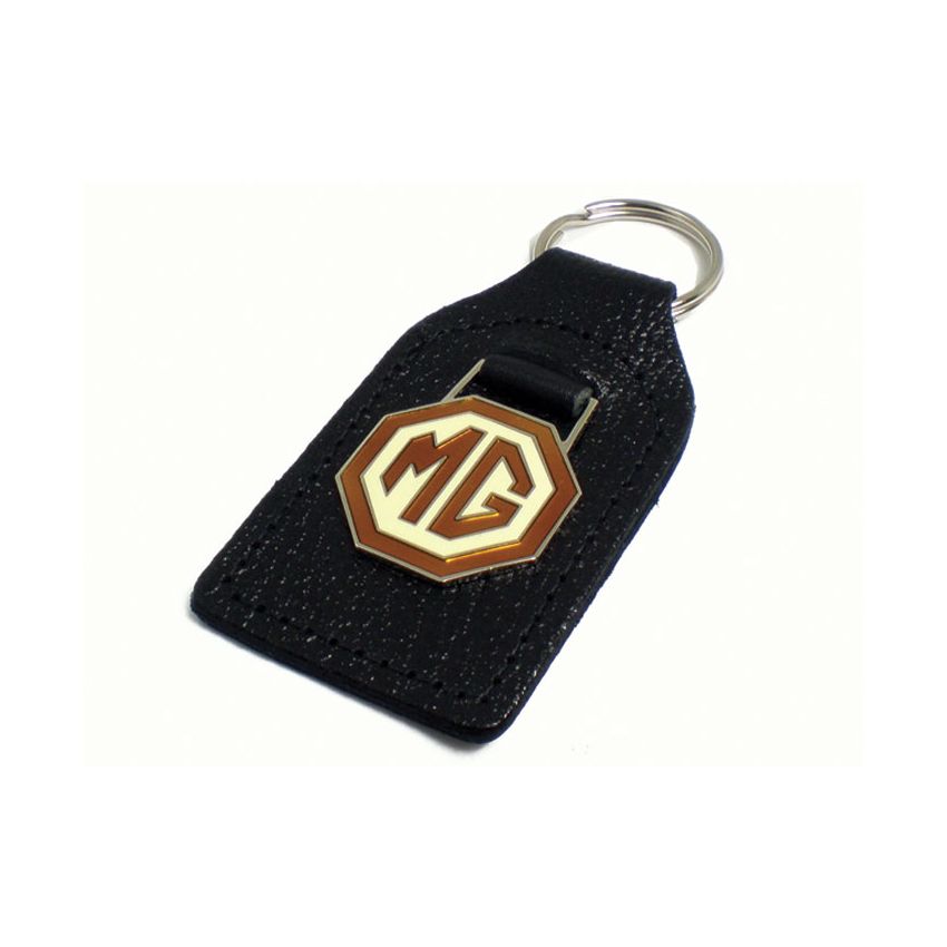 KEYFOB MG BROWN/CRM OCTAGON LEATHER:  MG