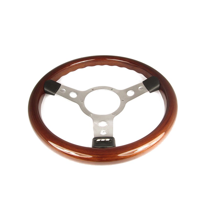STEERING WHEEL 13.5 3-SPOKE POLISHED/MHGY WOOD: MORRIS MINOR