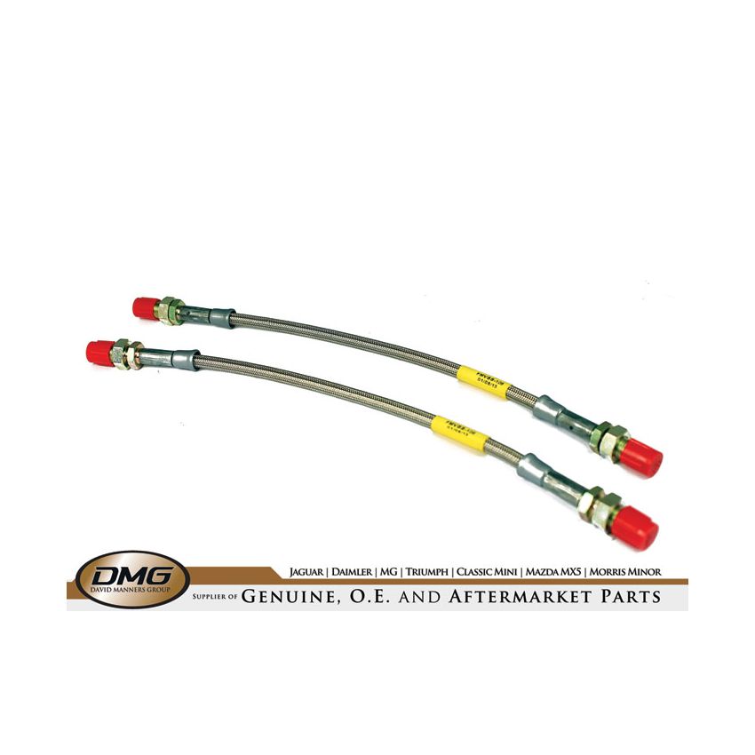 PAIR BRAIDED BRAKE HOSES FRONT:  TR4A, TR5, TR6, GT6