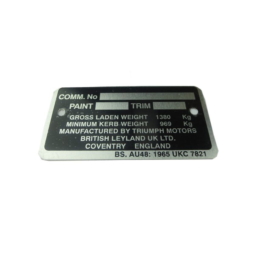 COMMISSION NUMBER PLATE:  TR6