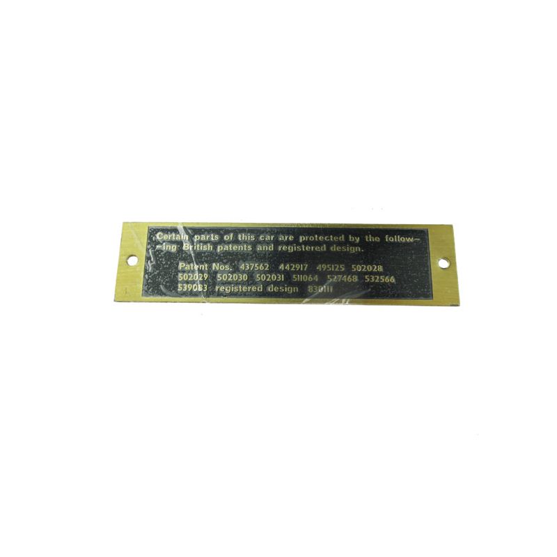 PATENT NUMBER PLATE:  MG TA TB TC TD