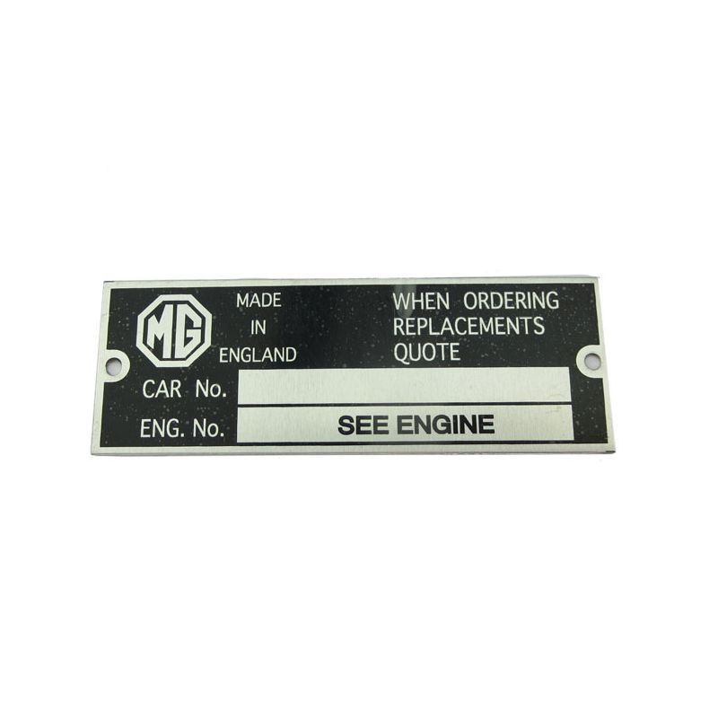 CHASSIS PLATE:  MGB 61-65