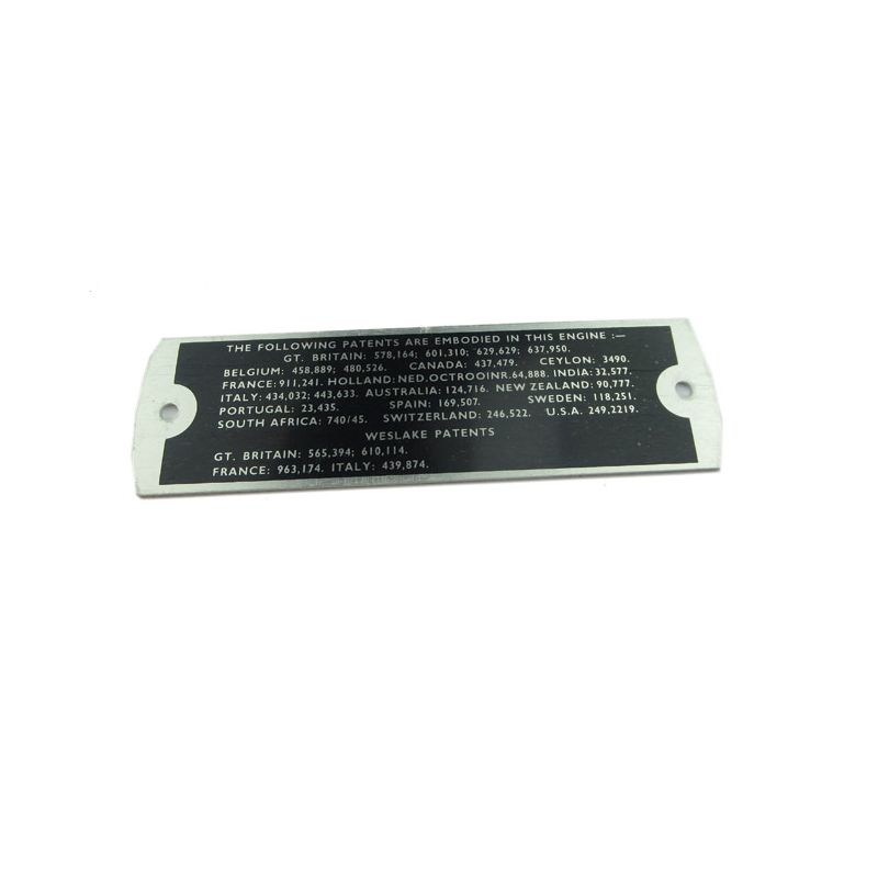 ROCKER COVER PATENT PLATE:  MGB 62-67