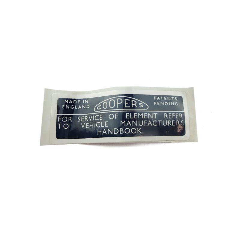FILTER LABEL (COOPER):  MGB, MGC, MINI, MM