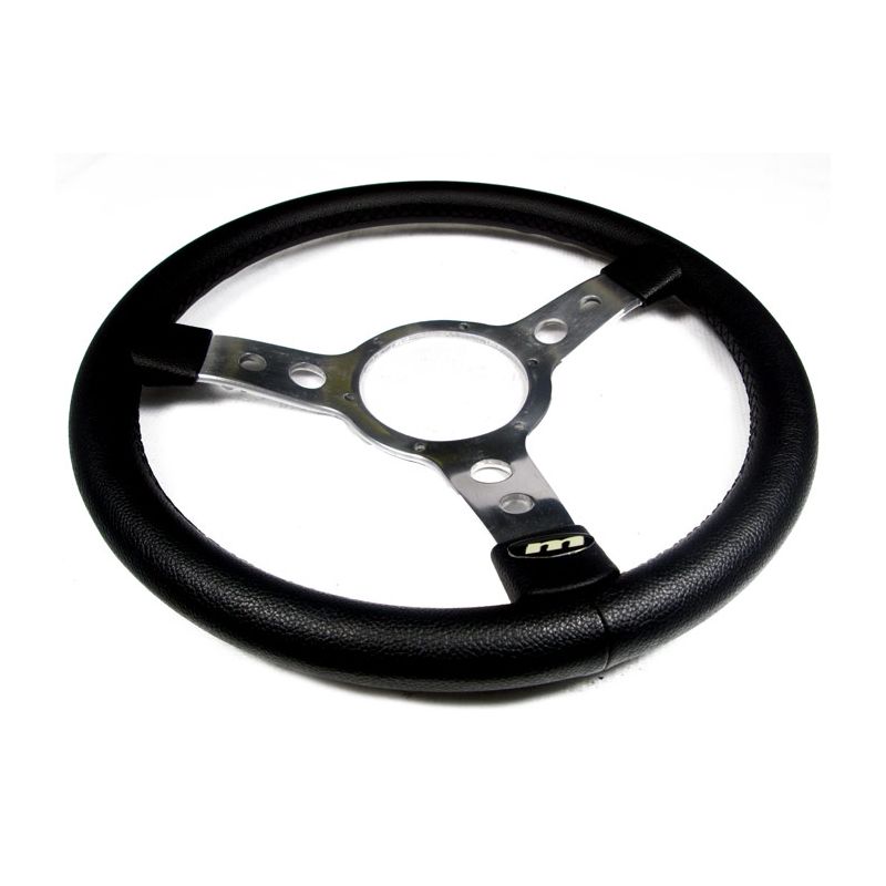 STEERING WHEEL 14" 3-SPOKE POLISHED/VYL BLACK: MORRIS MINOR