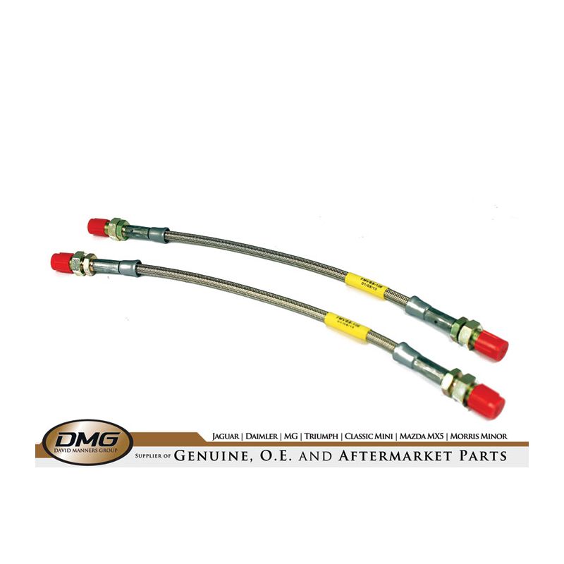 PAIR BRAIDED BRAKE HOSES FRONT:  TR4A, TR5, TR6, GT6